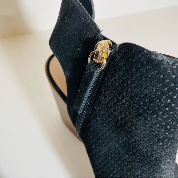 Aldo Black Suede Basket Weave Gold Zipper Peep Toe Sandal Size 9 NWT/NO BOX - Picture 6 of 14